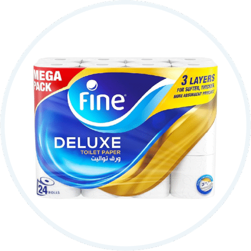 Fine Deluxe, Highly Absorbent, Sterilized, Soft & Strong, Flushable Toilet Paper, 3 Plies, Pack of 24 Rolls. New & Improved